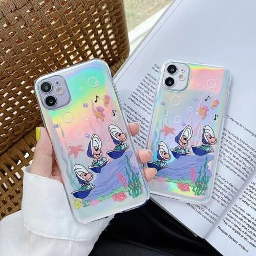 New Korea lovely Oyster girl Laser transparent soft silicon phone case for apple iphone 7 8 Plus X XS XR MAX 11 Pro 12 SE cover