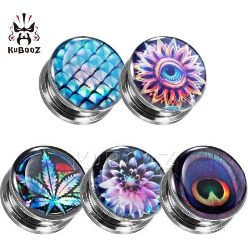 Colorful Tuxture Ear Piercing Gagues Expanders Flower Piture Earring Fahion Body Jewelry Gift Multi Size Women Men