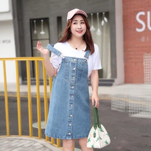 Single Breasted Loose Denim Dress Female Casual Big size Strap Jeans Dresses Sundress Plush size 4XL Summer Dress Women 2020