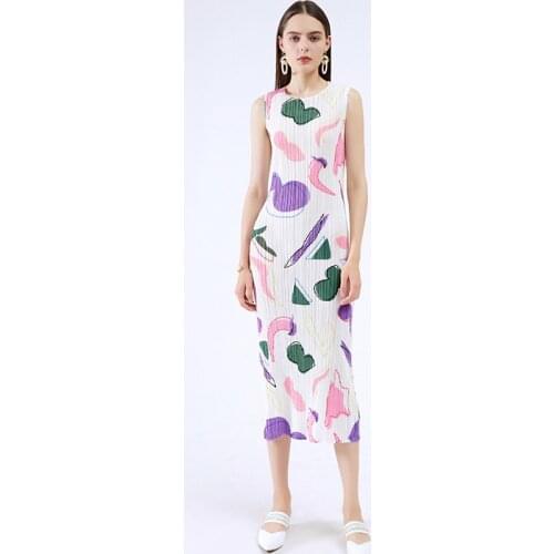 Issey miyake pleated print slim woman dress 2021 summer new temperament elegant feminine folded skirt waist skinny long skirt