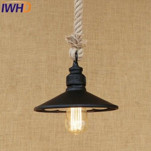 IWHD Loft Style Iron Water Pipe Pendant Light Fixtures Hemp Rope Edison Vintage Industrial Lighting Mirror Glass Hanging Lamp