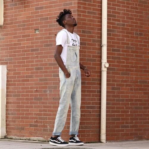 Hot Mens jeans Korean Straight Light-color Denim Overalls Mens Personality Plus size Casual Overalls Mens bib