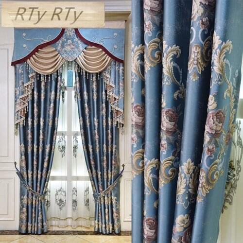 European embroidery luxury 4D jacquard thickening for living room bedroom shade French Window luxury Villa Curtain Customizable