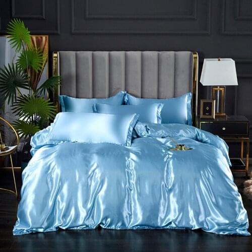 Luxury Satin Faux Silk Bedding Set Duvet Cover Rich Super Soft Solid Color Stain-Resistant Wrinkle Free Satin Bed Set