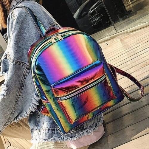 New Laser Backpack For Girls School Bag Rainbow Colorful Silver Laser Holographic Backpack College Rucksack Mochilas Mujer