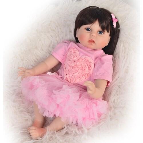 55cm reborn longhair Silicone Reborn Baby Doll Toys lifelike real touch Babies Like Alive Bebe bedtime play house Birthday Gift