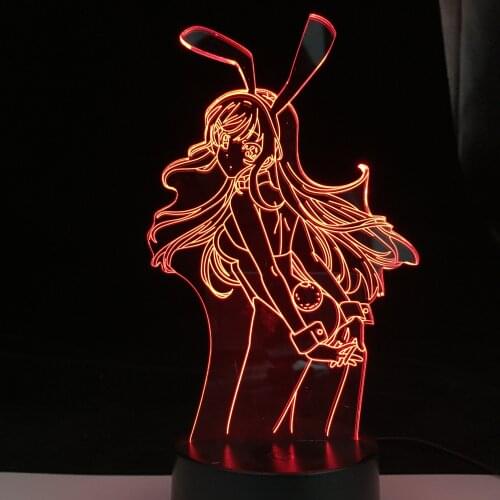 Waifu Mai Sakurajima Led Night Light for Bedroom Decor Mai Light Gift for Friend Sakurajima Bunny Girl Led Lamp Anime Gift