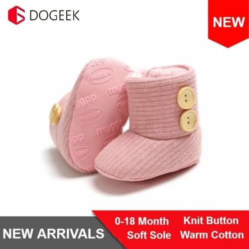 Warm Baby Winter Boots Girls Soft Sole Crib Shoes Button Cotton Flats Boot Shoes Knitted Solid Buttons Toddler Shoes Boys Grils