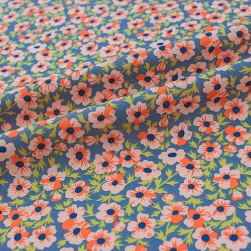 Red Flowers On Blue Cotton Fabric For Dress Tissus Au MÈTre Telas Algodon Estampadas Sewing Ткань Для Шитья Vestidos Tissu Tela