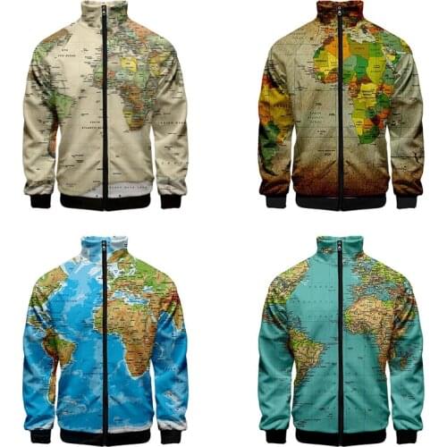 New Fashion Print World Map 3d Stand Collar Hoodie Men Women Zipper Hoodies Jackets Sport Long Sleeve Zip Up 3D Sweatshirts Tops