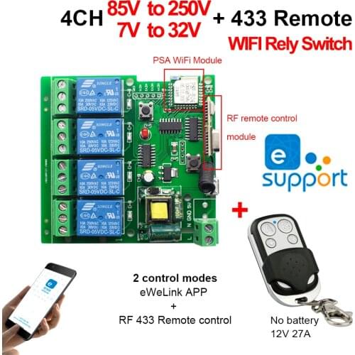 Ewelink Rele WIFI Relay 10A 12v Switch 1/4CH 12 V Remote Control Switch Module Smart RF Receiver 24v 220v 230v Alexa Compatible
