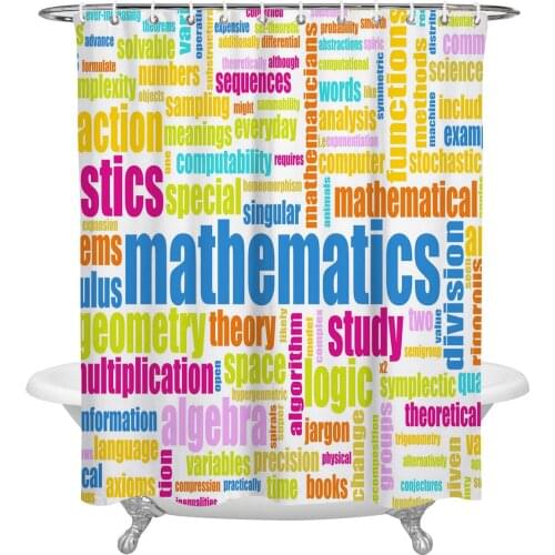 Mathematics Letter Colorful Bath Curtains Waterproof Polyester Fabric Washable Bathroom Shower Curtain with Hooks Accessories