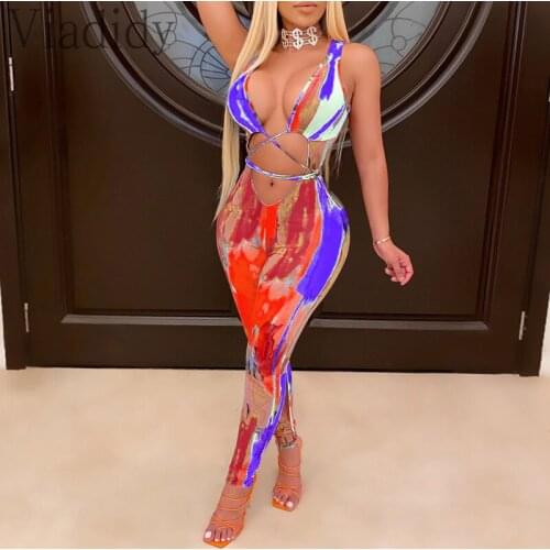 Women Sexy Sleevelss Skinny Jumpsuit Colorblock Hollow Lace-Up Romper