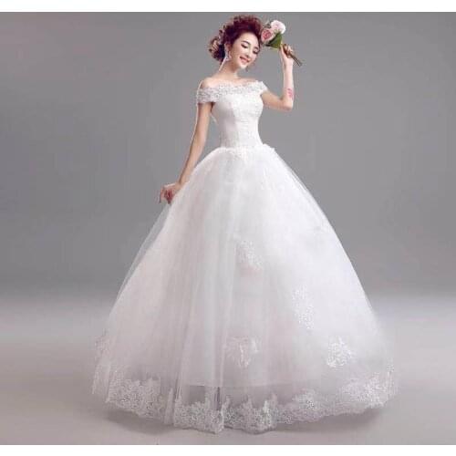 White Embroidery Boat Neck Wedding Dress Fashion Empire Floor-Length Short Sleeves New Plus Size Wedding Gowns For Women G254