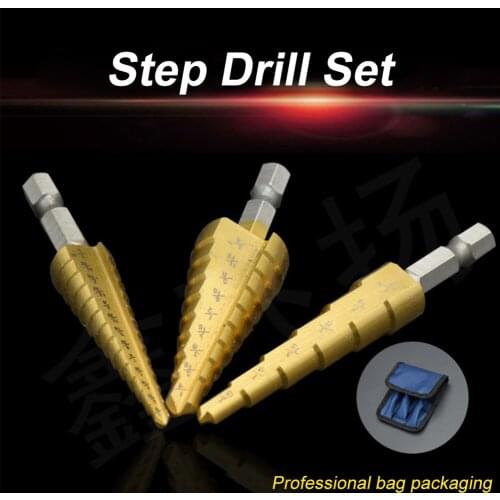 3Pcs/set 3-12mm 4-12mm 4-20mm HSS Straight Groove Step Drill Bit Titanium Coated Wood Metal Hole Cutter Core Drilling Tools Set