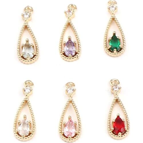 5 PCs Copper Charms Gold Color Rhinestone Drop Dark Charms Water Drop Pendants For DIY Jewelry Making 18mm x 6mm