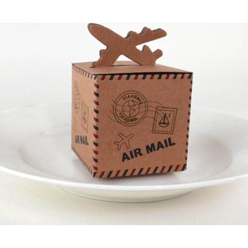 50pcs Kraft Gift Box Air Mail Plane Design Vintage Paper Gift Bag Wedding Favor Box for Wedding Baby Shower Party Decoration