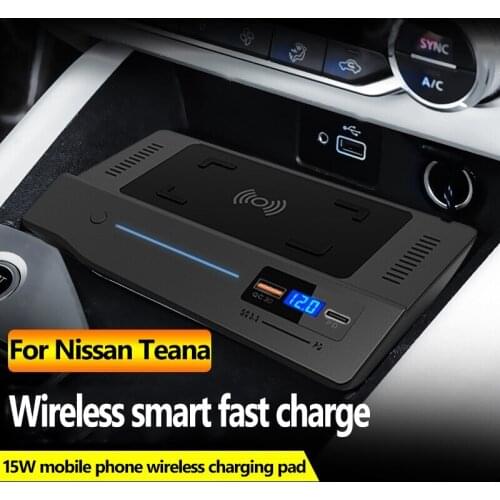 15W Mobile Phone Wireless Charger For Nissan Teana Central Control Accessories Cigarette Lighter Modification In-line 2019-2021