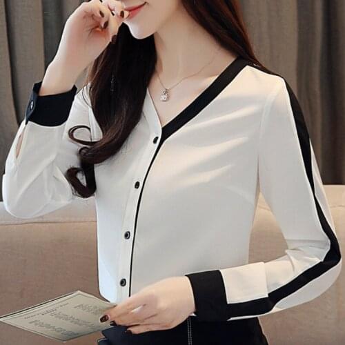 Blouses Woman 2021 White Blouse Autumn Long Sleeve Women Shirts V -neck Blouse Women Womens Tops And Blouses Blusa Feminina A878