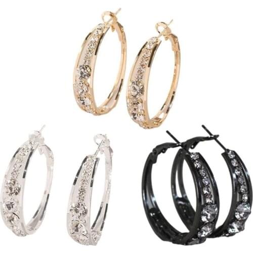 Big Ear Ring Round Crystal Hoop Earrings For Women Geometric Rhinestone Earrings Statement Jewelry Gifts
