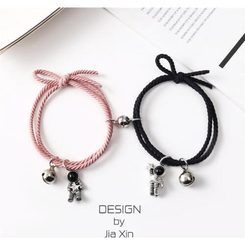 2Pcs/Set Couple Friendship Magnet Bracelets Charm Bangles Spaceman Bracelets for Women Men Hand Strap Rope Chain Jewelry Gifts