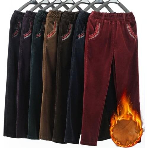 Middle-aged Womens Spring Autumn Plus Size 7XL Pants Fashion Corduroy Elastic Waist Trousers Women Winter Warm Outer Trousers