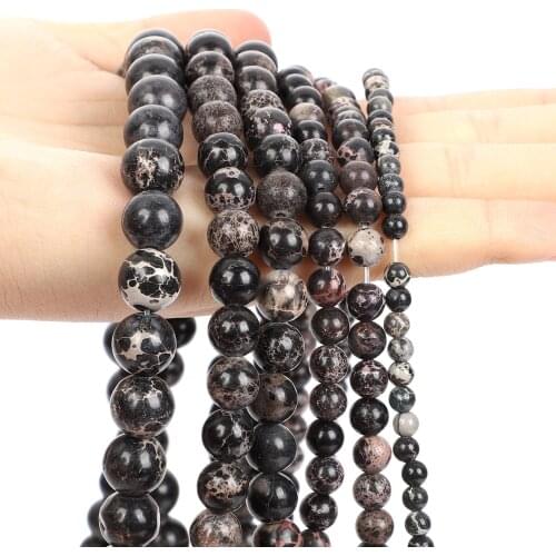 Black Emperor Stone Natural Stone Beads Gray Turquoise Round Loose Space Bead For Jewelry Making Mens Bracelet DIY 4/6/8/10/12mm