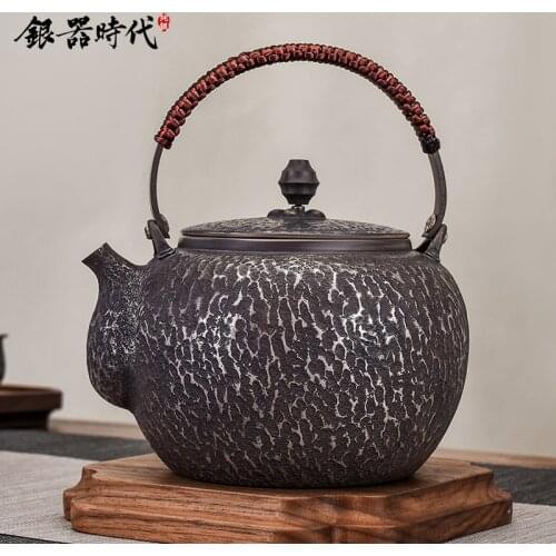 Ag999 Sterling Silver Teapot Hand-Carved Kitchen Utensils Handmade Coffee Tea Pot