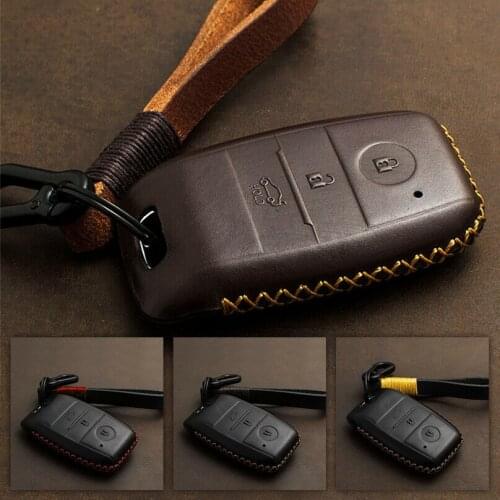 Remote Car Key Case Cover For Kia Ceed Cerato Optima Rio 3 K2 Soul Sportage 2017 Key Genuine Leather Car Key Chain Case Holder