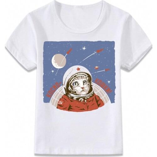 Kids T Shirt Soviet Union Space Adventure Astronaut Cat Dog and Hamster Children T-shirt for Boys/Girls Toddler Shirts Teeoal010