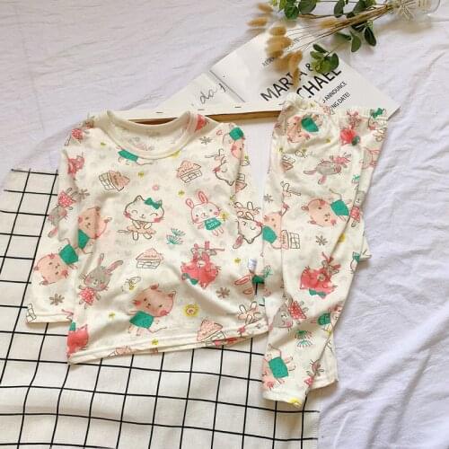 Childrens pajamas sets kids baby girls home clothing summer boys jacquard long-sleeved clothes sleepwear trousers pajamas