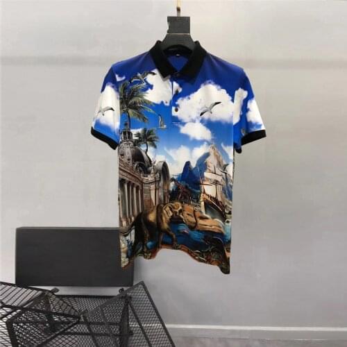 Europe Style Summer Mens high quality animal print T-shirts Top Hot fashion lapel Short sleeves Tee C522