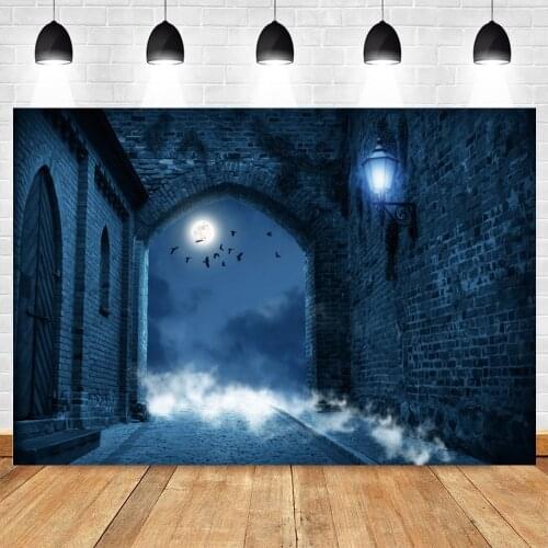 Halloween Backdrop Castle Brick Wall Bat Moon Night Background Vinyl Photography Backdrops For Photo Studio Photophone Photozone