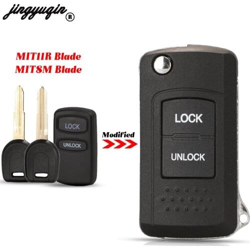 Jingyuqin 2 Buttons Modified For Mitsubishi Montero Lancer Endeavor Eclipse Galant Pajero Sport FOB Flip Remote Car Key Shell