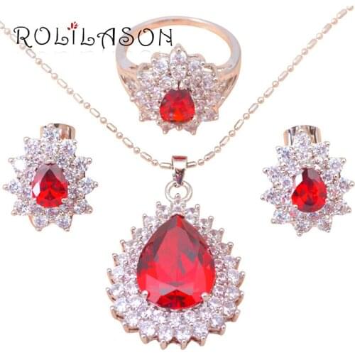 Red Set Silver Earring Necklace Ring Garnet Crystal jewelry set Sz #5.5 #6.5 #8 #6 #7.5 JS122