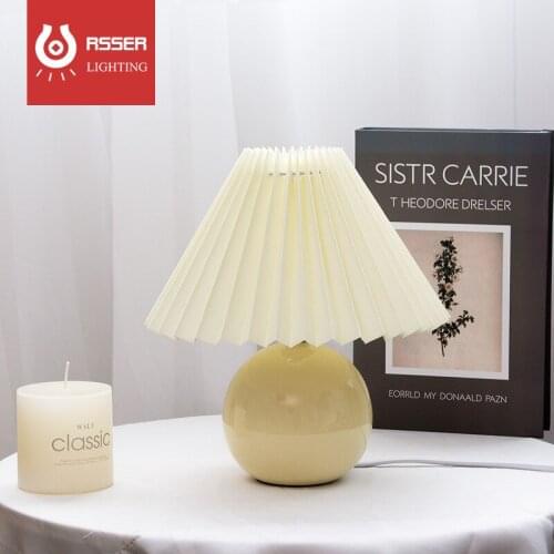 RSSER Creative Lamp Table Korean Table Lamps For Bedroom Lamp Living Room Light Home Deco Creative Pleats Lamp With Led Bulb