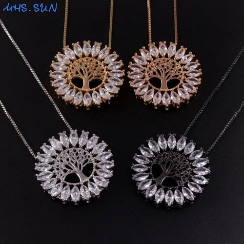 MHS.SUN Vintage Design Zircon Life Tree Pendants Chain Necklace Fashion Women/Girls Mosaic AAA CZ Choker Jewelry Family Gifts
