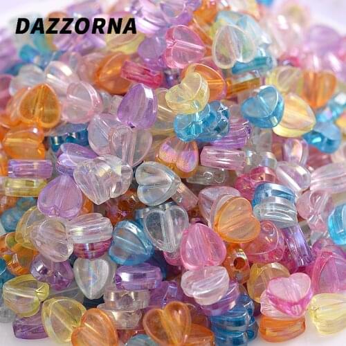 Fashion 100-300Pcs/Pack Colorful Transparent Ab Heart Shape Acrylic Beads Loose Spacer Beads For Jewelry Makeing Diy Handmade
