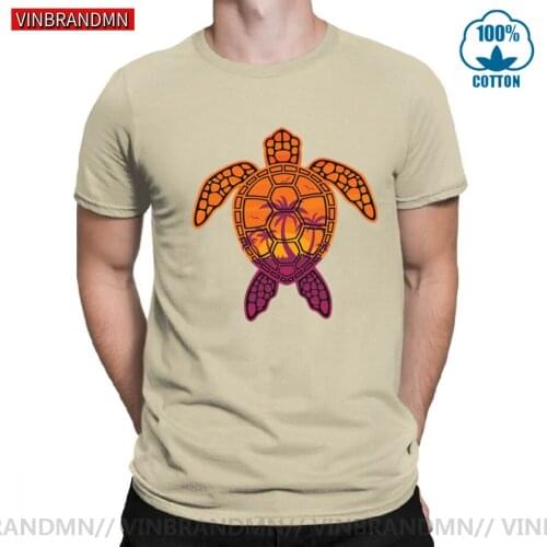 2021 Funny Vector Illustration Tropical Sunset Sea Turtle Design palm trees Men t shirt camisas costum logo clothing male tshirt