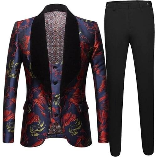 Men Texudo Fashion Big Shawl Lape Red Whitel Jacket Vest Pants 3 Pieces Wedding Groom Suits Stage Costumes Singer Host