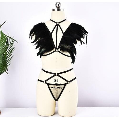 Black Feather Shoulder Piece /Feather Epaulet Shrug / Feather Harness with Pointy Shoulders / Edgy Fashion Shrug Harness Set