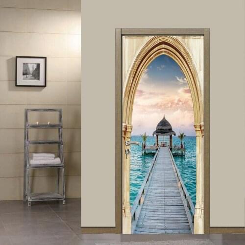 Lake Center Pavilion Rosy Clouds DIY Door Wall Stickers Home Decor Living Room Porch Art Mural Removable Waterproof Wall Poster