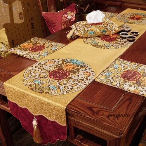 New Chinese modern minimalist table flag Classical tablecloth living room dining coffee table cloth bed flag Table runner