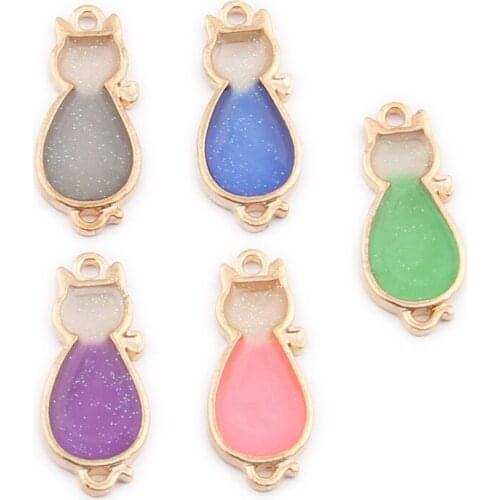 Newest Double Colors Enamel Alloy Charms 10pcs 12*26MM Kawaii Cat Animal Floating Necklace Pendants Drop Oil Earring Charm