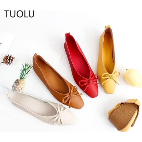 Flats Shoes Women 2019 Autumn New Casual Bow Boat Shoes Shallow Slip on Pointed Toe Flats Ladies Flat Shoes Yellow White 35-39