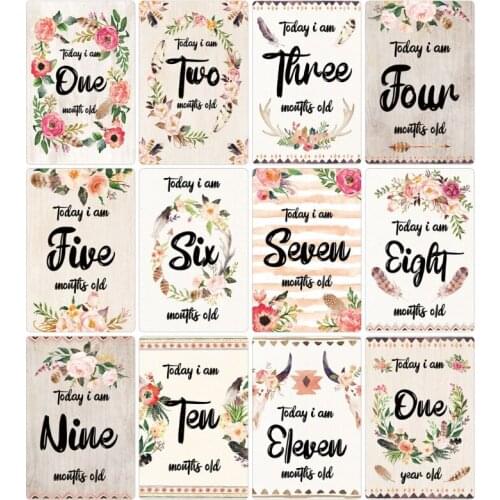 12 Pcs Month Sticker Baby Photography Milestone Memorial Monthly Newborn Kids Commemorative Card Number Photo Props