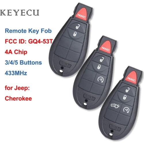 Keyecu Remote Key Fob 433MHz 4A Chip for Jeep Cherokee 2014 2015 2015 2017 2018 2019 GQ4-53T,1470A-34T,68105083,68105081