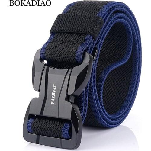 BOKADIAO Men belt Military Combat Stretch elastic nylon Belt plastic buckle Tactical Belts Outdoor Training Waistband male strap