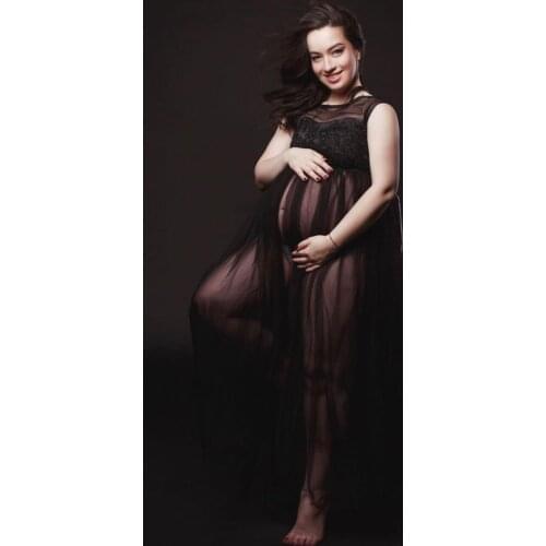 Sexy Black Tulle Maternity Dresses Sleeveless Lace See Thru Plus Size Custom Made Pregnancy Dress For Overlay 2021