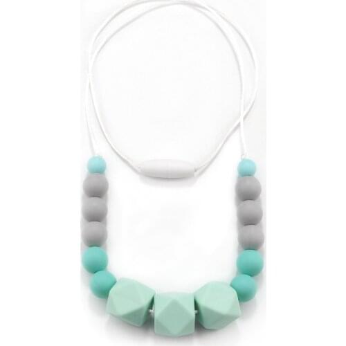 Silicone Teething Necklace Mint Gray Hexagon Silicone Beads Safe Food Grade Nursing Teether Necklace For New Babies Mommy